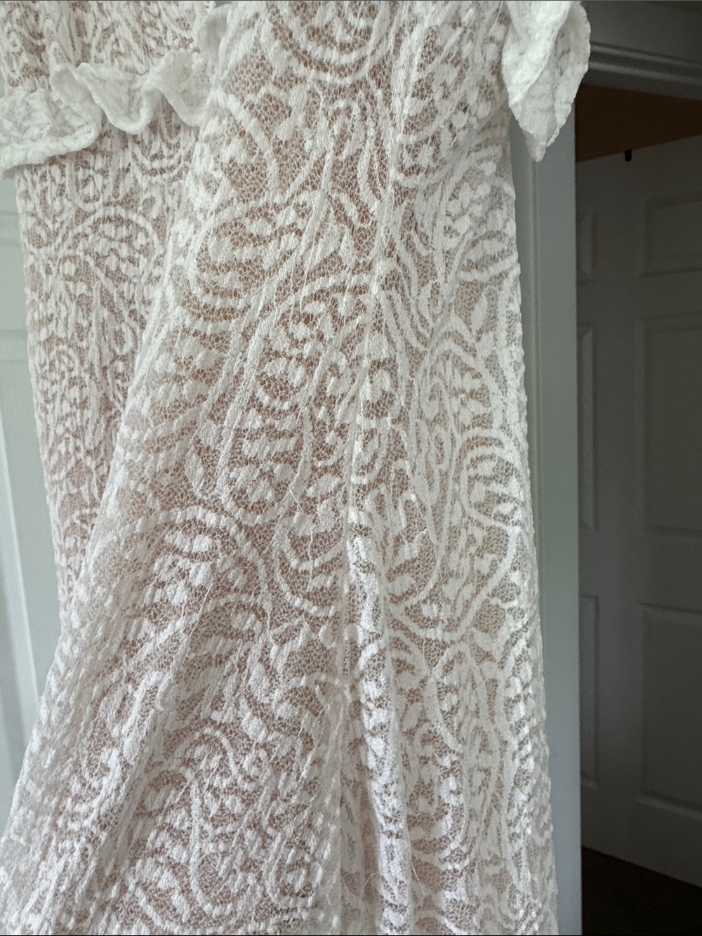 Ivory Lace Ruffle Maxi Dress with V-Neck - Picture 3 of 5